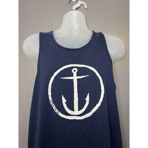 Captain Fin Shirt Mens Large Blue Anchor Logo Graphic Nautical Tank Top Tee